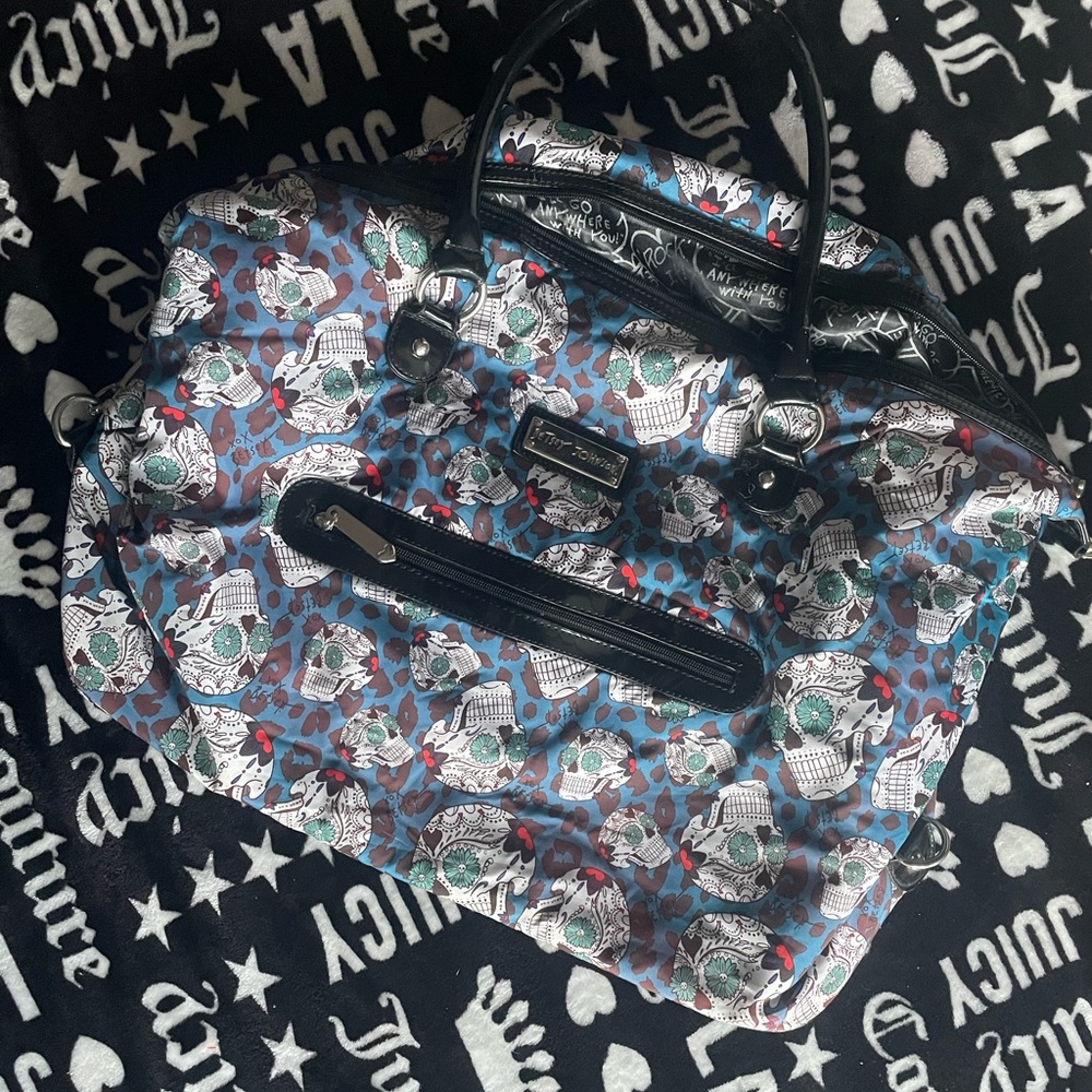 BETSEY JOHNSON OVERNIGHT LARGE TOTE BAG SKULLS LEOPARD 🖤💀💙
